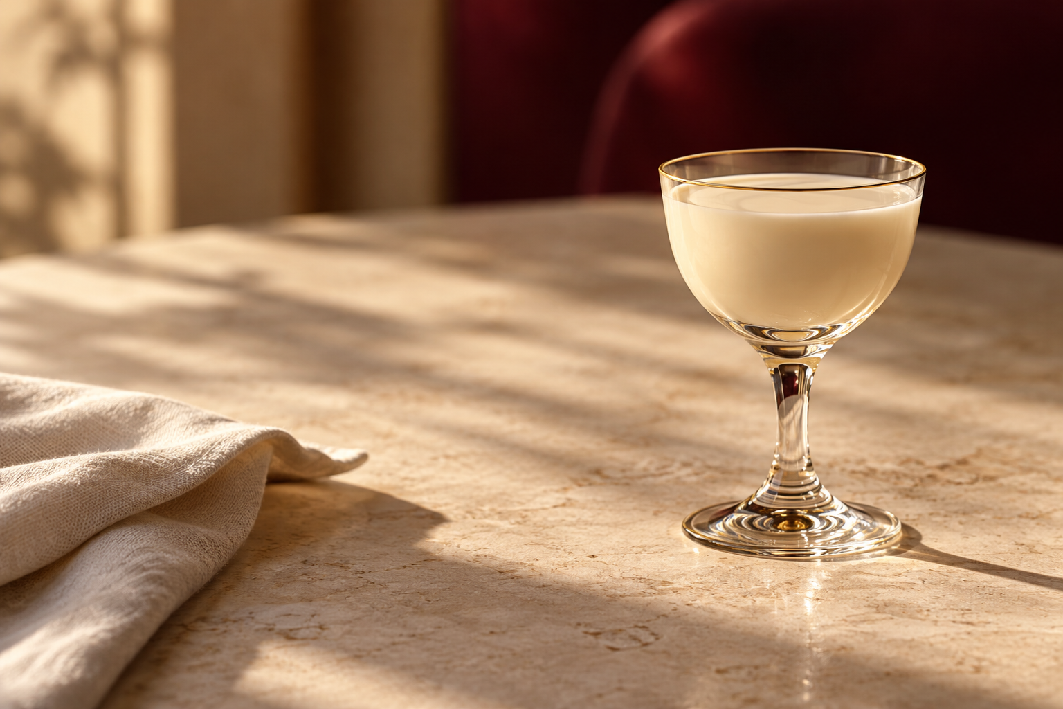 AI-generated serving inspiration: an ivory cream drink in a cordial glass